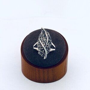 Vintage 925 Sterling Silver Marcasite Leaf Ring Size 7 Art Deco Style Estate